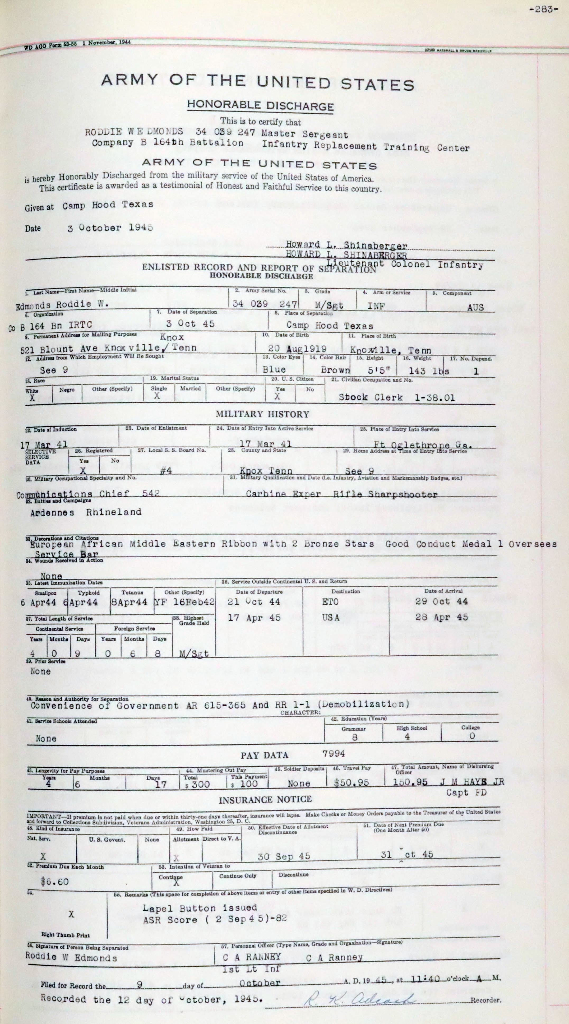 Roddie Edmonds DD-214