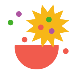 beaker graphic with starburst explosion and colorful bubbles