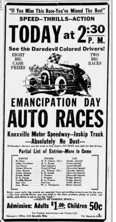 Newspaper ad for Emancipation Day Auto Races, 1929